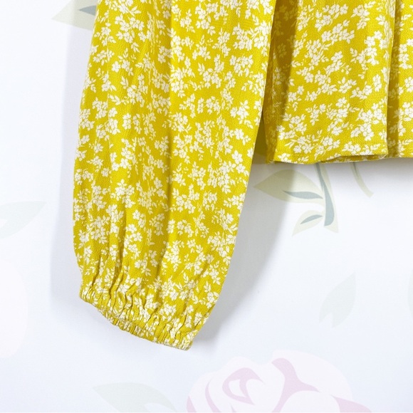 American Eagle Outfitters AEO Yellow Ditsy Floral Sweetheart Neckline Blouse S - Picture 5 of 12